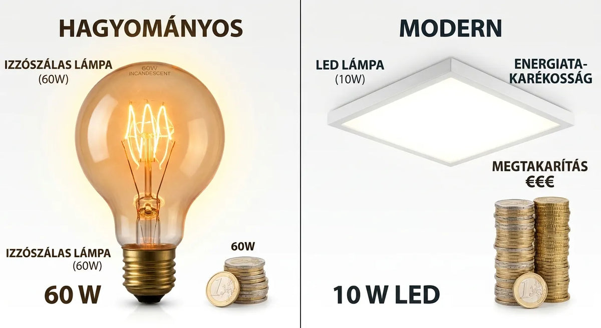 Led mennyezeti lámpa vs hagyományos fogyasztás összehasonlítás megtakarítás
