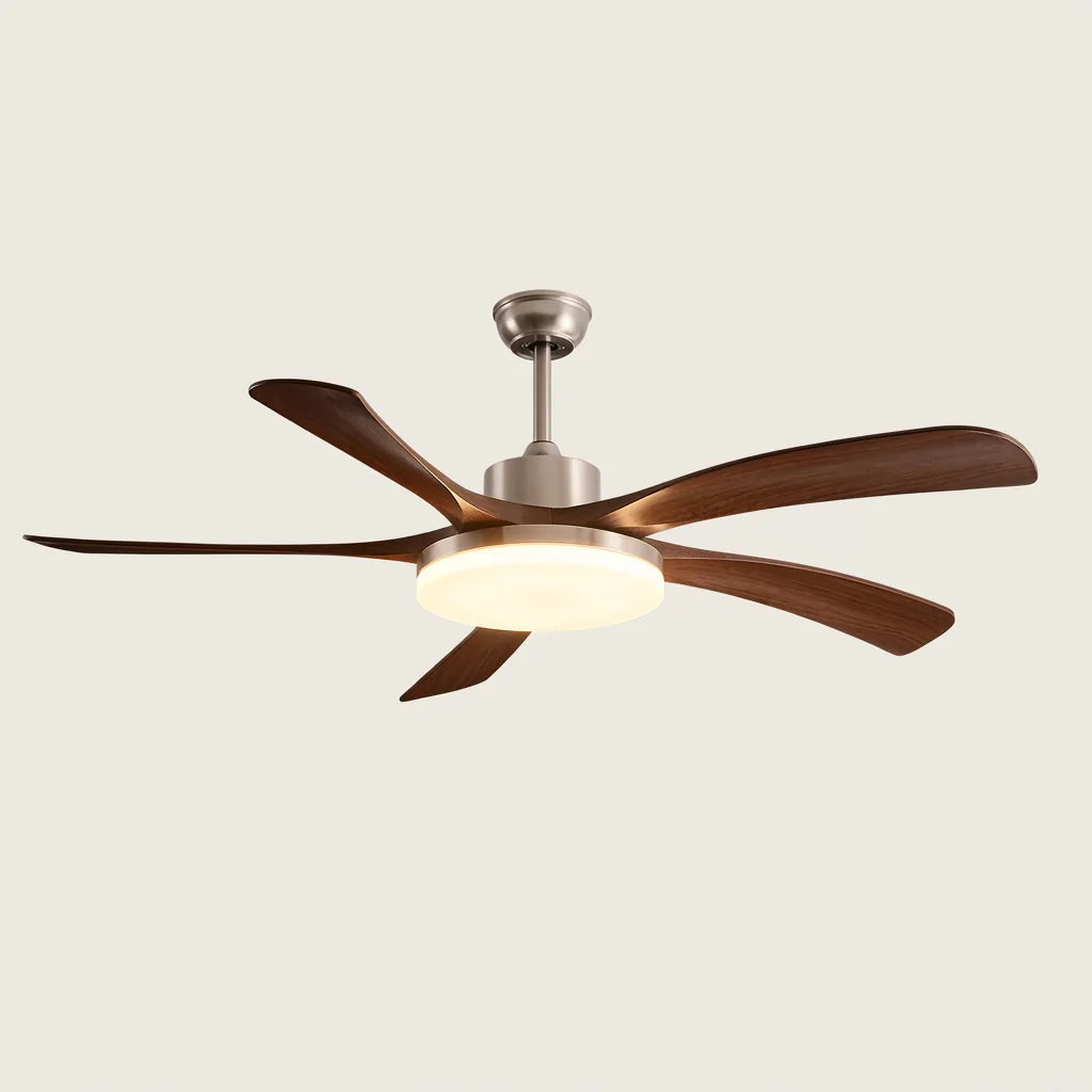 5 lapátos DC mennyezeti ventilátor homok-nikkel színben, dió lapátokkal