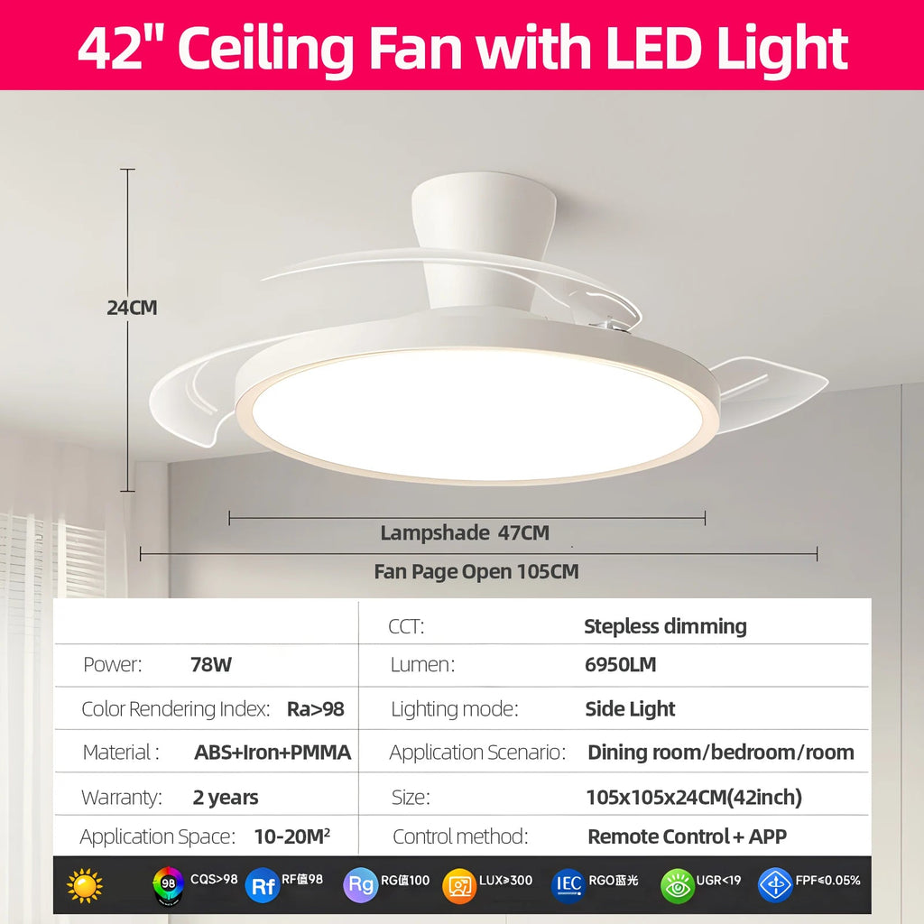 Láthatatlan Mennyezeti Ventilátor Lámpával – DC Motor, APP és Távirányítós Dimmer