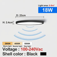 LED Radar Mozgásérzékelős Mennyezeti Lámpa –  Fekete/Fehér