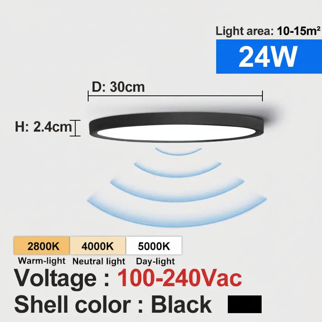 LED Radar Mozgásérzékelős Mennyezeti Lámpa –  Fekete/Fehér