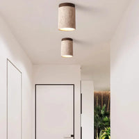 Travertin Mennyezeti Lámpa – Flush Mount Fa és Kő LED Folyosóra