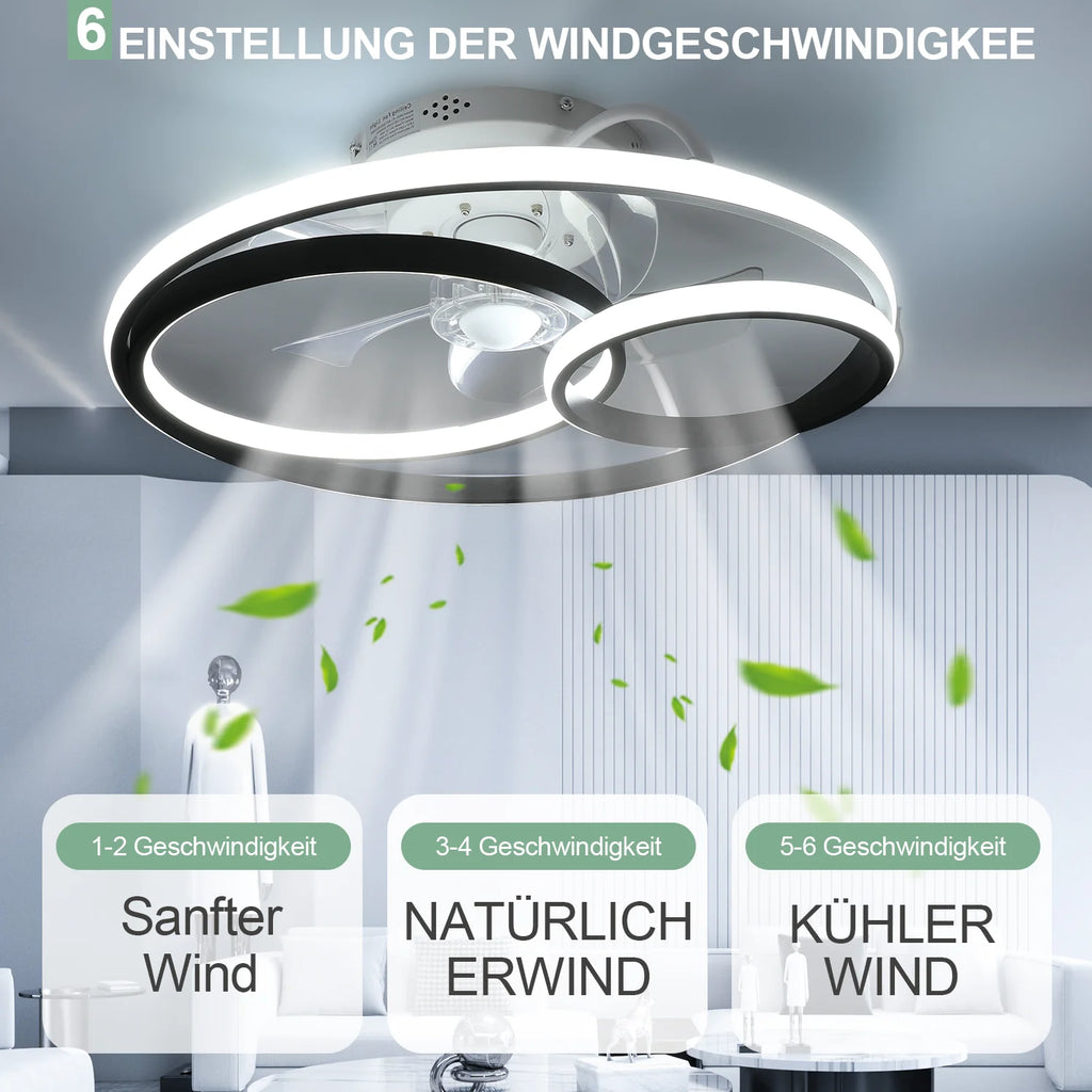 Kerek Mennyezeti Ventilátor LED Lámpával – 50W, Ø50cm, Dimmelhető Távirányítóval