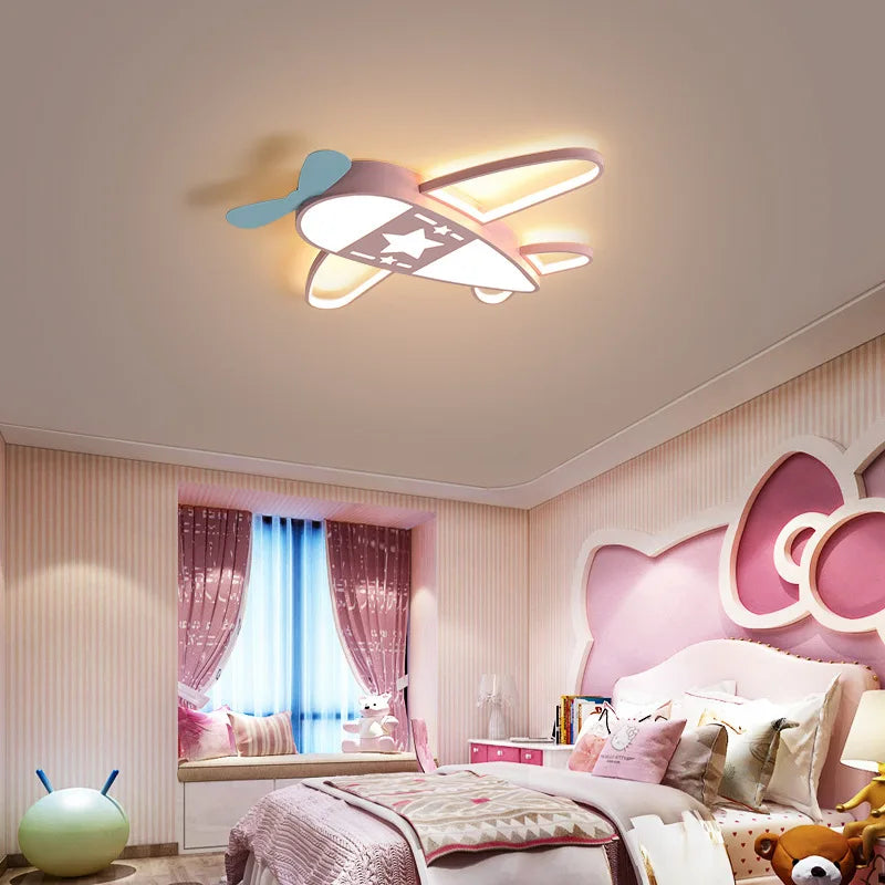 Repülős Gyerekszobai Mennyezeti Lámpa – LED Ventilátor Lámpával, Kék/Zöld/Rózsaszín