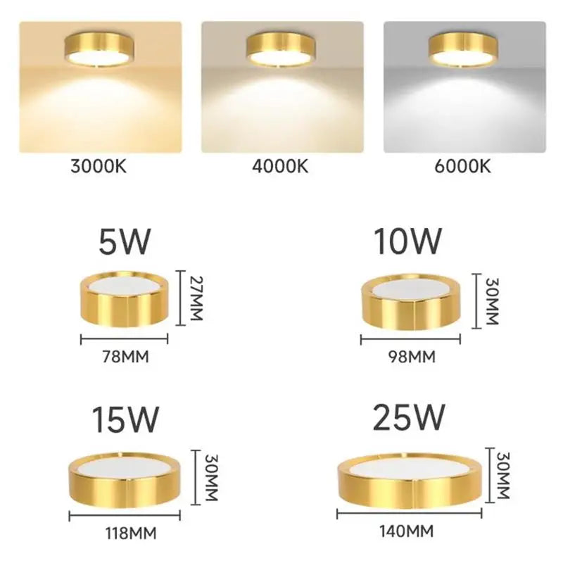 Arany LED Downlight Spotlámpa – Vékony Felületre Szerelt, Háromszinű, 5–25W