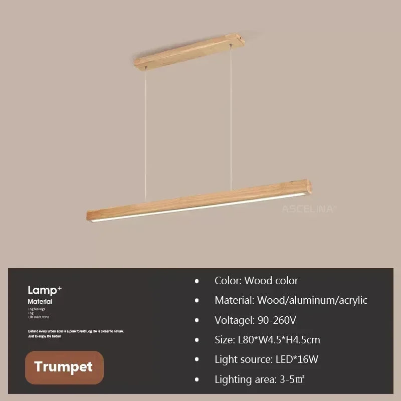 Fa Rúd LED Csillár – Étkezőasztal Függő Lámpa 80–120 cm
