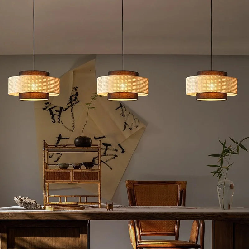 Vintage Rattan Fonott Függő Lámpa – Meleg Fehér LED Nappaliba és Étkezőbe