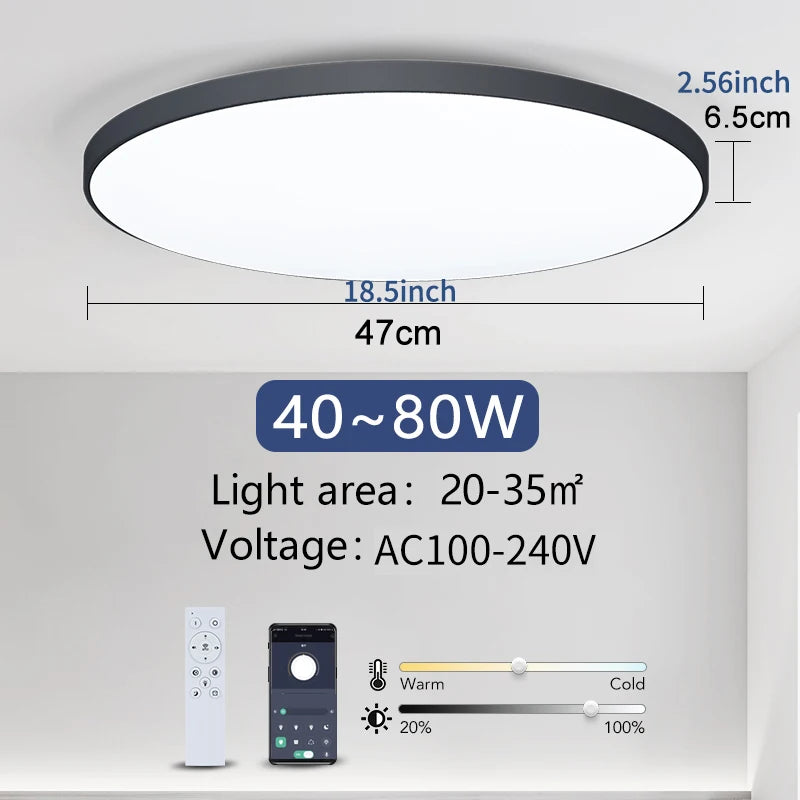 Okos Nagy LED Mennyezeti Lámpa – Távirányítós, Dimmelhető 36–80W