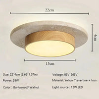 Kő és Fa Mennyezeti Lámpa – Wabi-Sabi Kerek LED 22cm Nappaliba