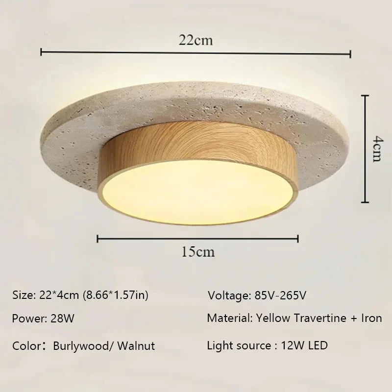 Kő és Fa Mennyezeti Lámpa – Wabi-Sabi Kerek LED 22cm Nappaliba