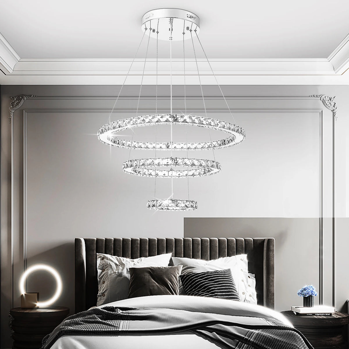 3 Gyűrűs Kristály LED Csillár – 60W Dimmelhető Nappaliba és Hálószobába