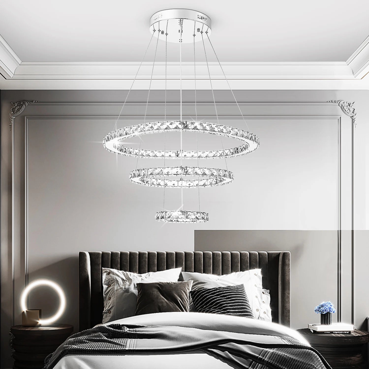 3 Gyűrűs Kristály LED Csillár – 60W Dimmelhető Nappaliba és Hálószobába