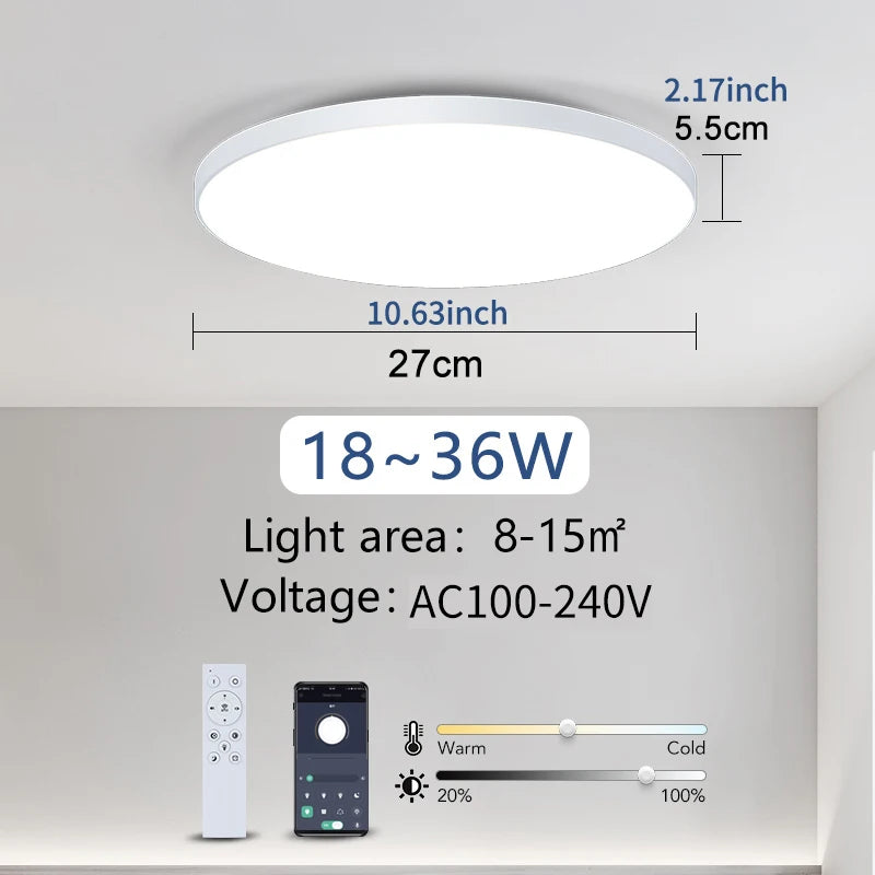 Okos Nagy LED Mennyezeti Lámpa – Távirányítós, Dimmelhető 36–80W