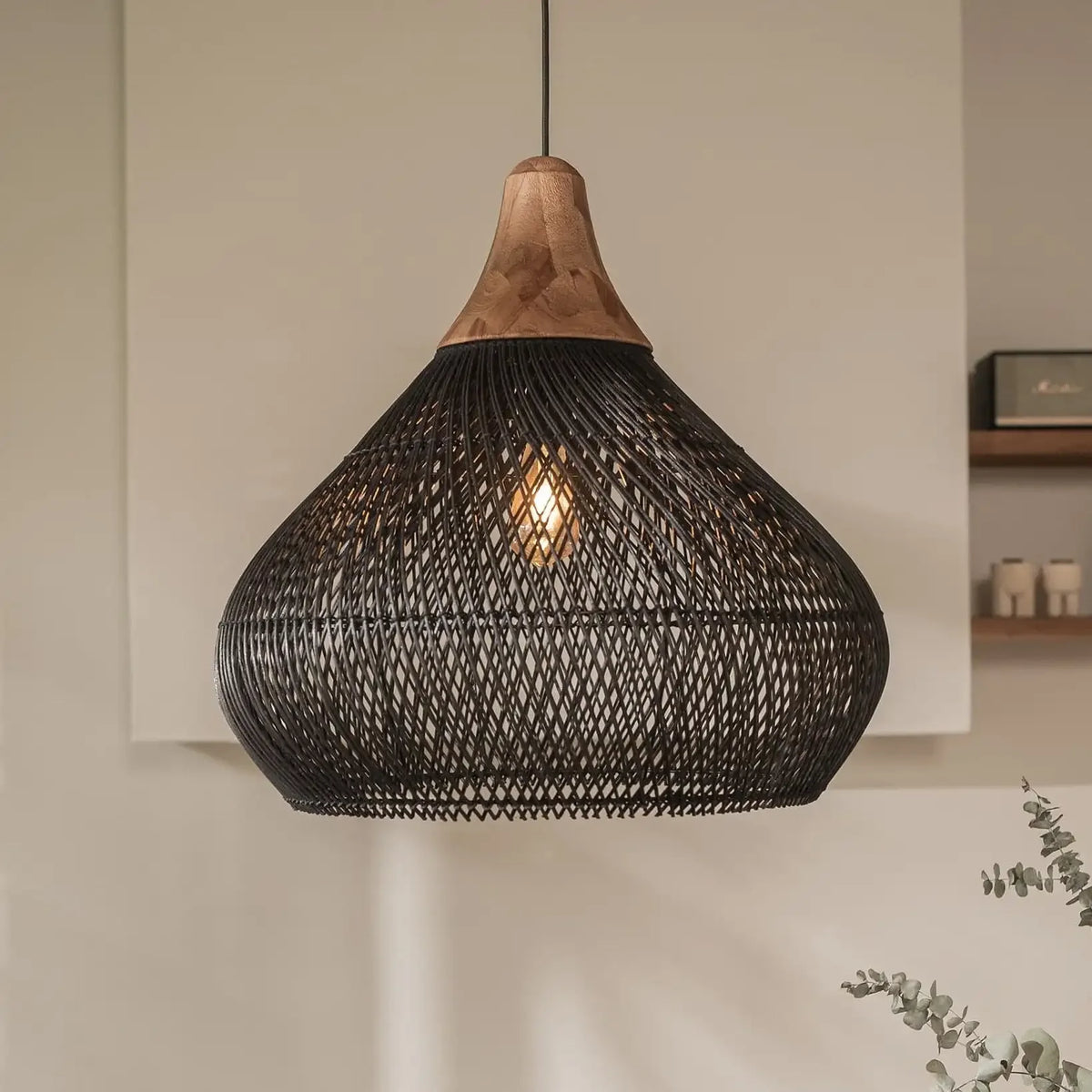 Nagy Rattan Kosár Csillár – Kézzel Font Boho Függő Lámpa Konyhába