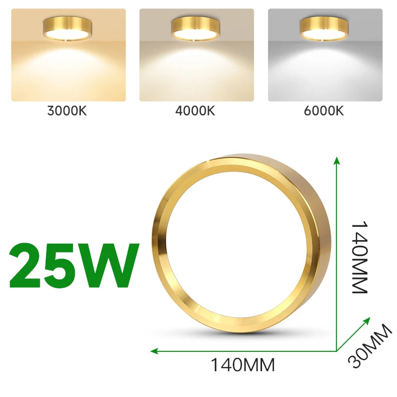 Arany LED Downlight Spotlámpa – Vékony Felületre Szerelt, Háromszinű, 5–25W