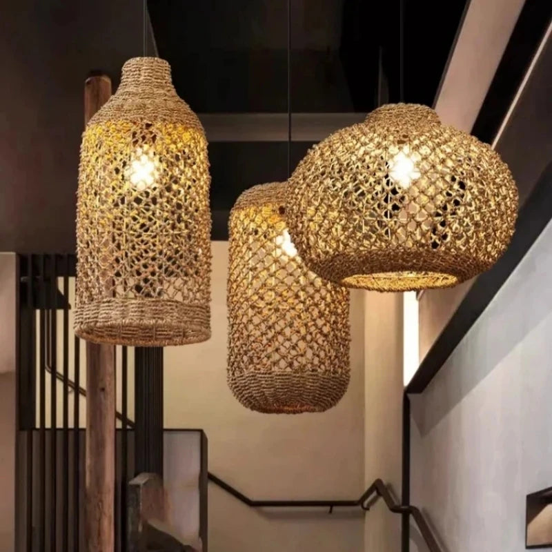 Retro Bambusz Rattan Függő Lámpa – Japán Lanternes Stílus Nappaliba