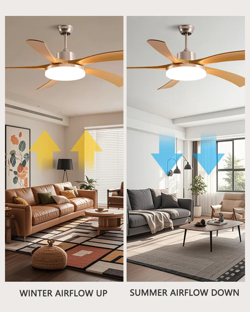 5 Lapátos DC Mennyezeti Ventilátor Lámpával – 48W LED, Nagy Nappaliba