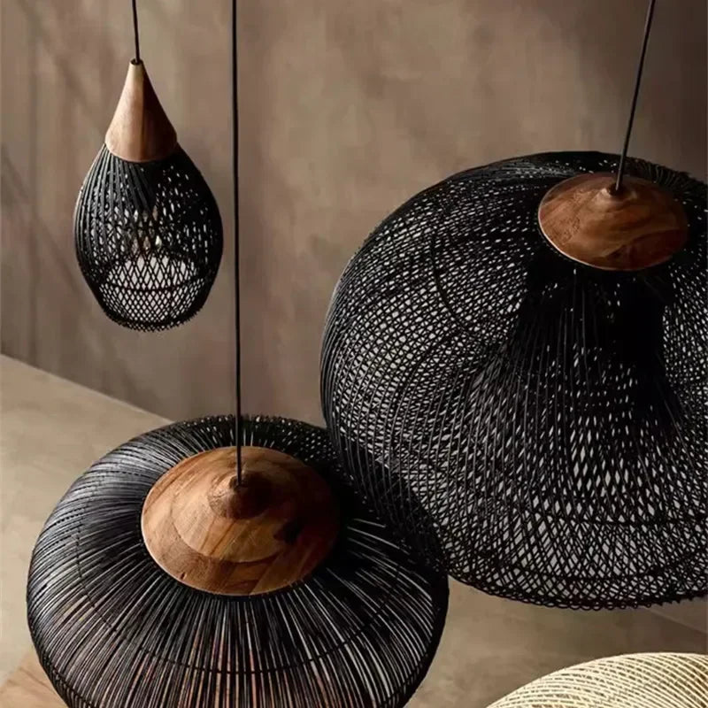 Rattan Függesztő Lámpa – Japán Stílusú Vintage LED E27