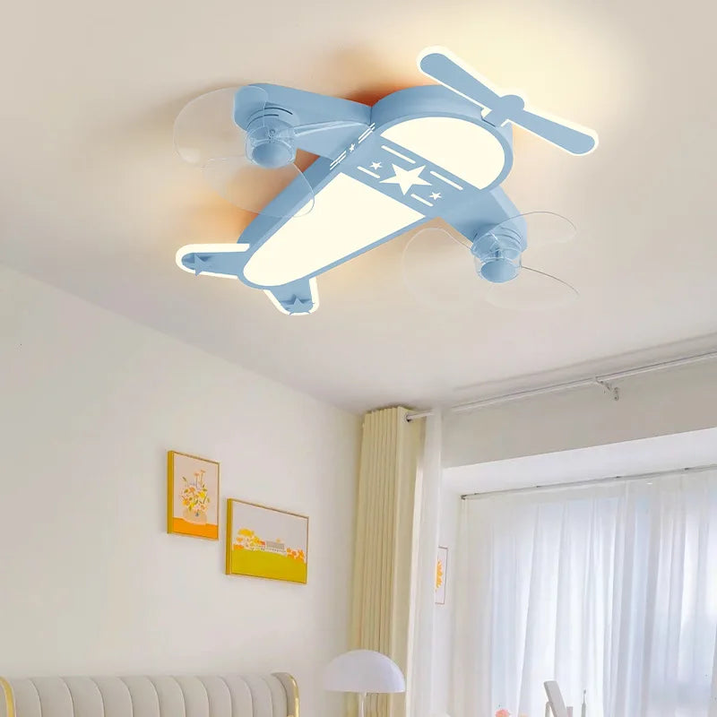Repülős Gyerekszobai Mennyezeti Lámpa – LED Ventilátor Lámpával, Kék/Zöld/Rózsaszín