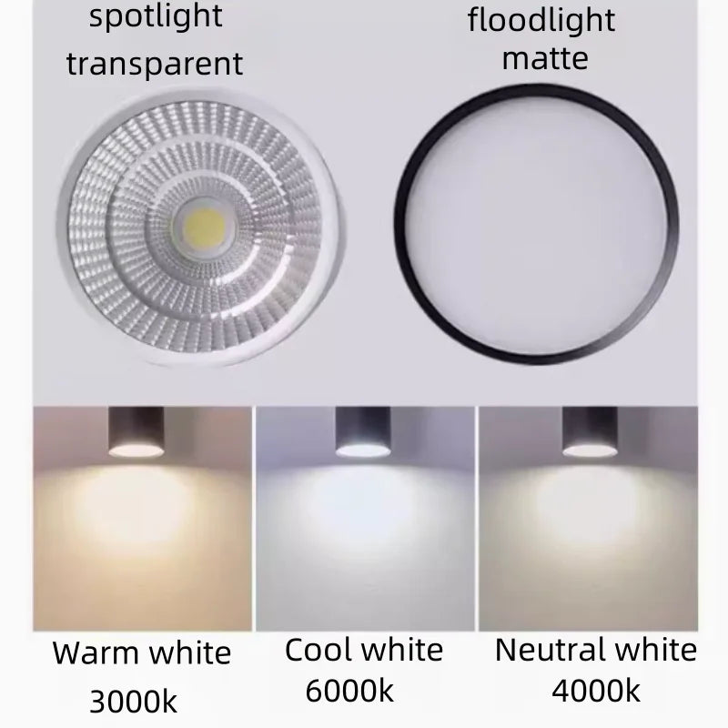 Dimmelhető COB LED Downlight – Mennyezeti Spotlámpa Fehér/Fekete, 7–30W