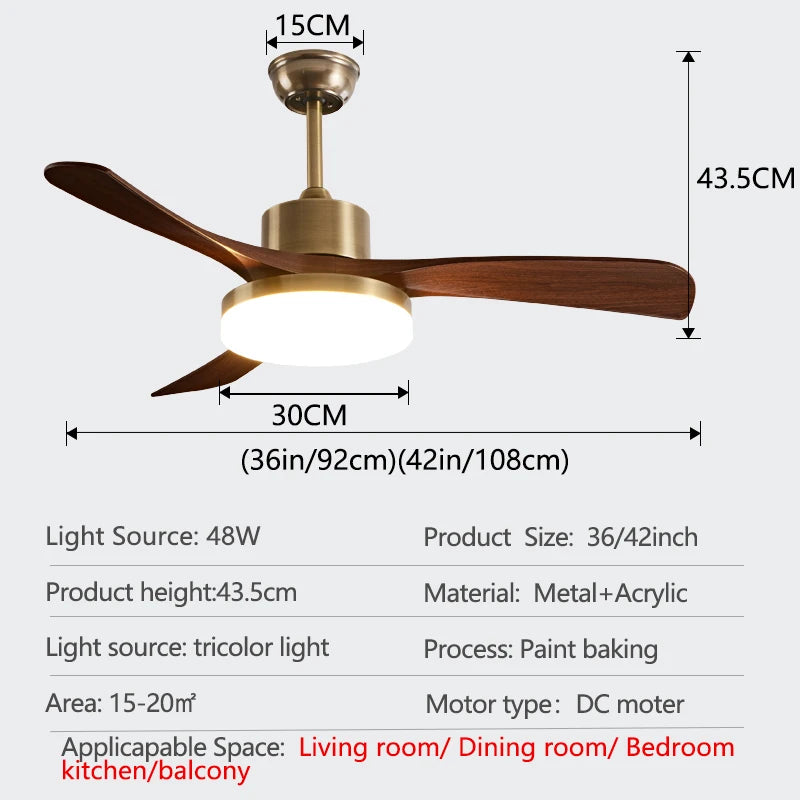Modern DC Mennyezeti Ventilátor Lámpával – Erős Légmozgás, Távirányítóval