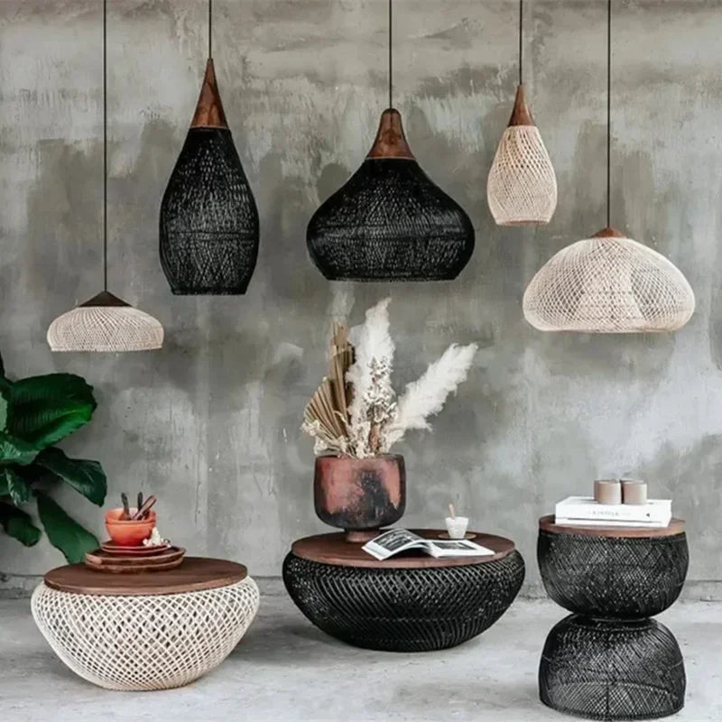 Rattan Függesztő Lámpa – Japán Stílusú Vintage LED E27