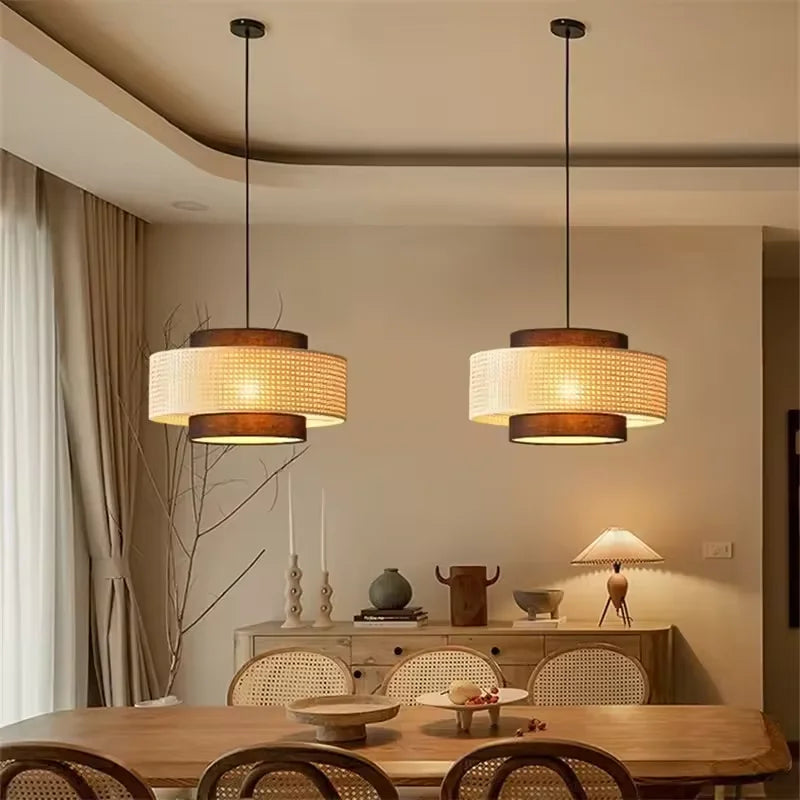 Vintage Rattan Fonott Függő Lámpa – Meleg Fehér LED Nappaliba és Étkezőbe