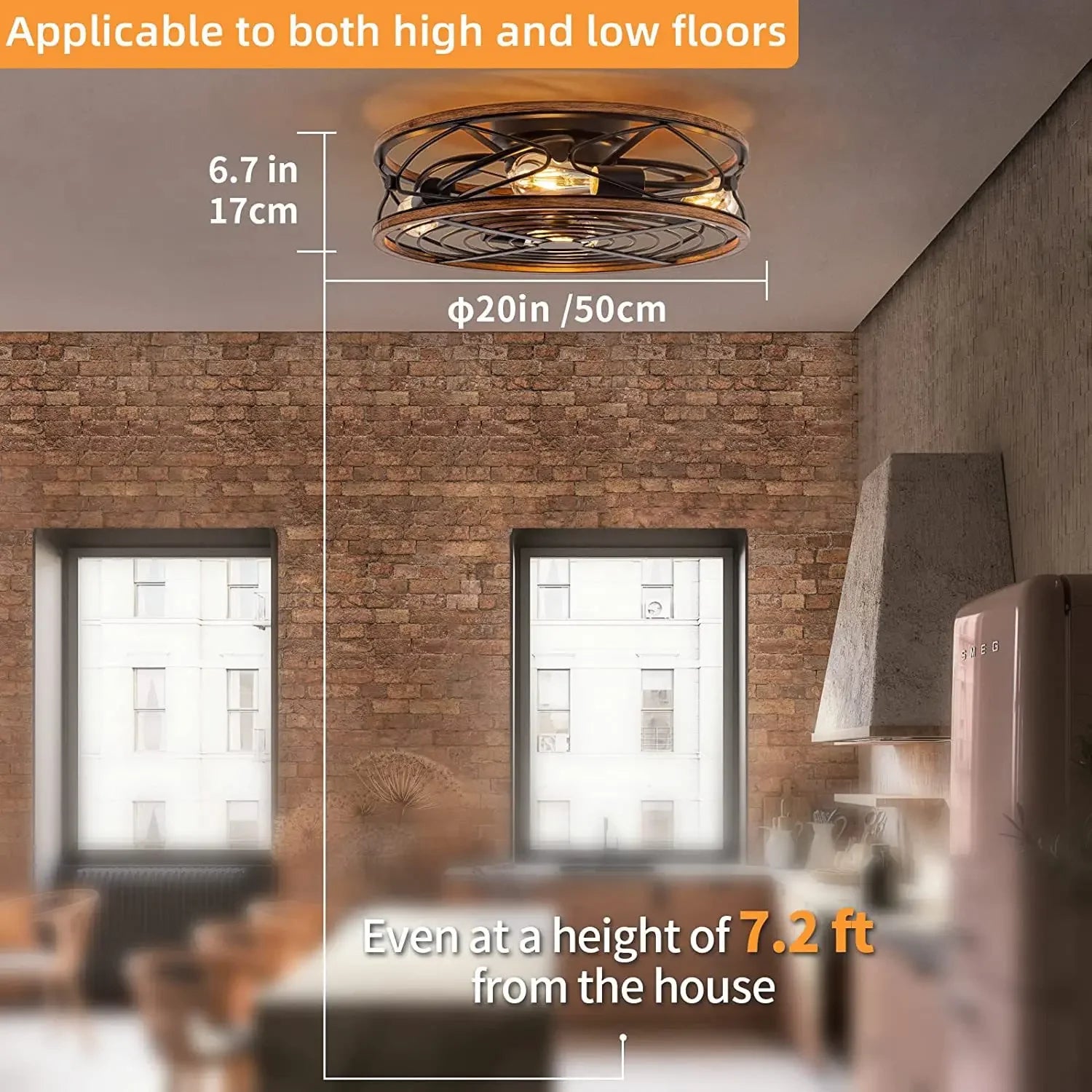 Farmhouse Mennyezeti Ventilátor Lámpával – 7 Lapátos, Távirányítós