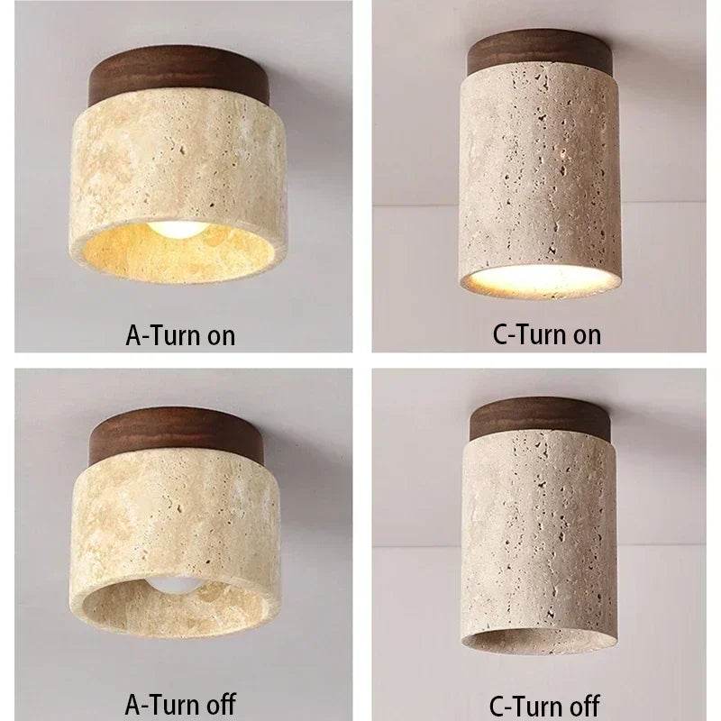 Travertin Mennyezeti Lámpa – Flush Mount Fa és Kő LED Folyosóra