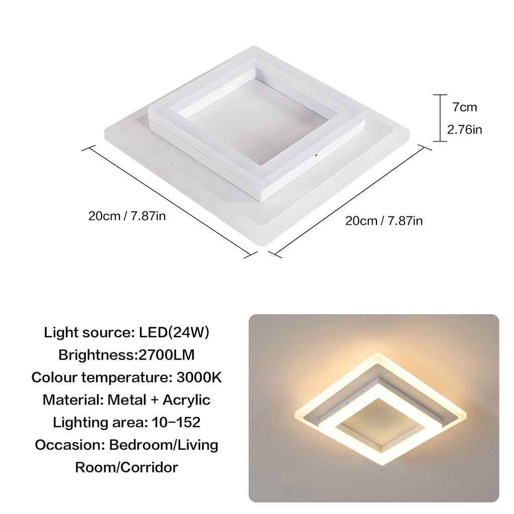 Négyzetes Akril LED Mennyezeti Lámpa – 20 cm 24W Hálószobába