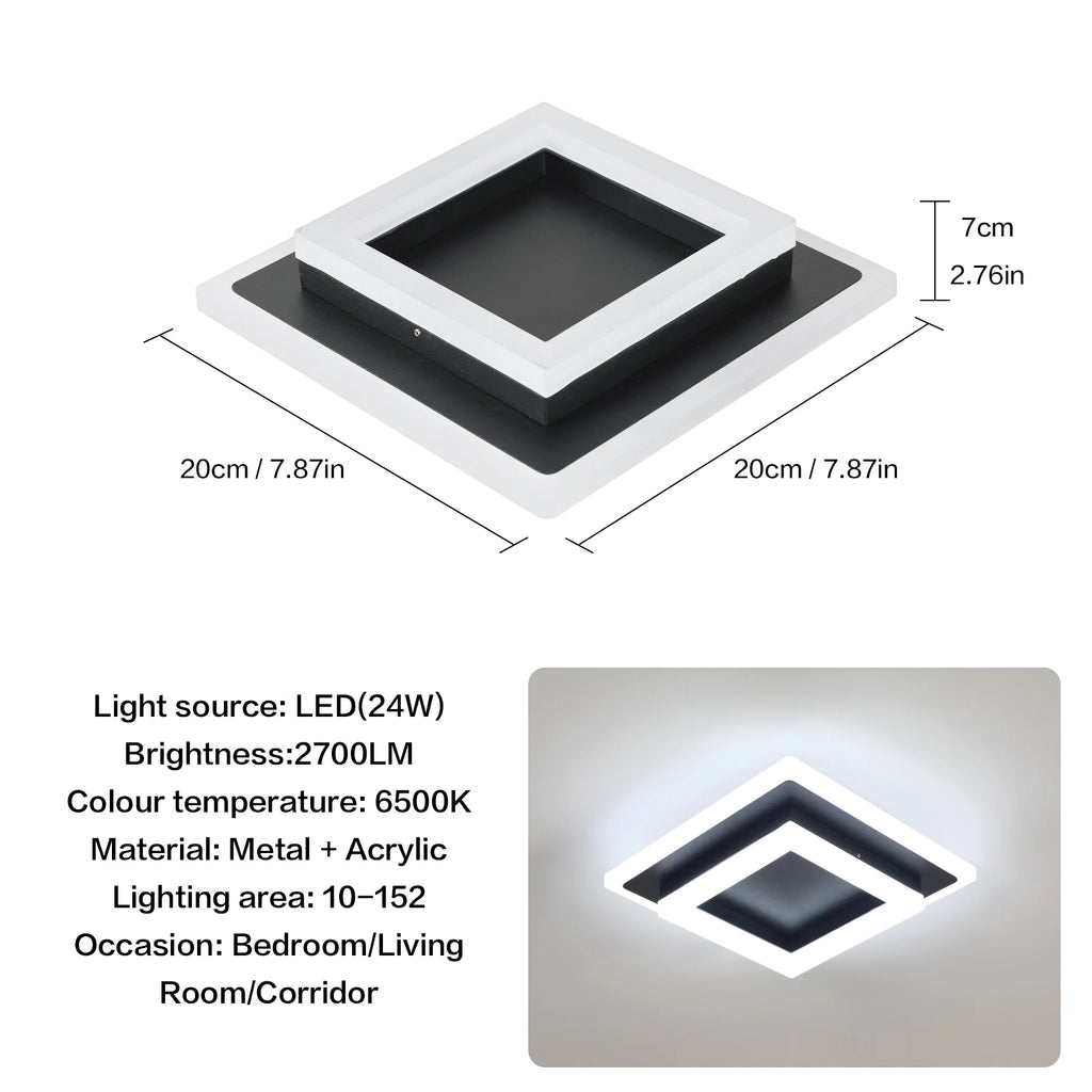 Négyzetes Akril LED Mennyezeti Lámpa – 20 cm 24W Hálószobába