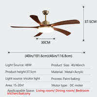 5 Lapátos DC Mennyezeti Ventilátor Lámpával – 48W LED, Nagy Nappaliba