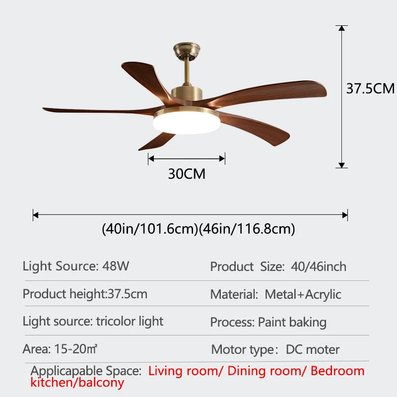 5 Lapátos DC Mennyezeti Ventilátor Lámpával – 48W LED, Nagy Nappaliba