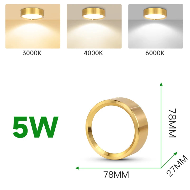 Arany LED Downlight Spotlámpa – Vékony Felületre Szerelt, Háromszinű, 5–25W