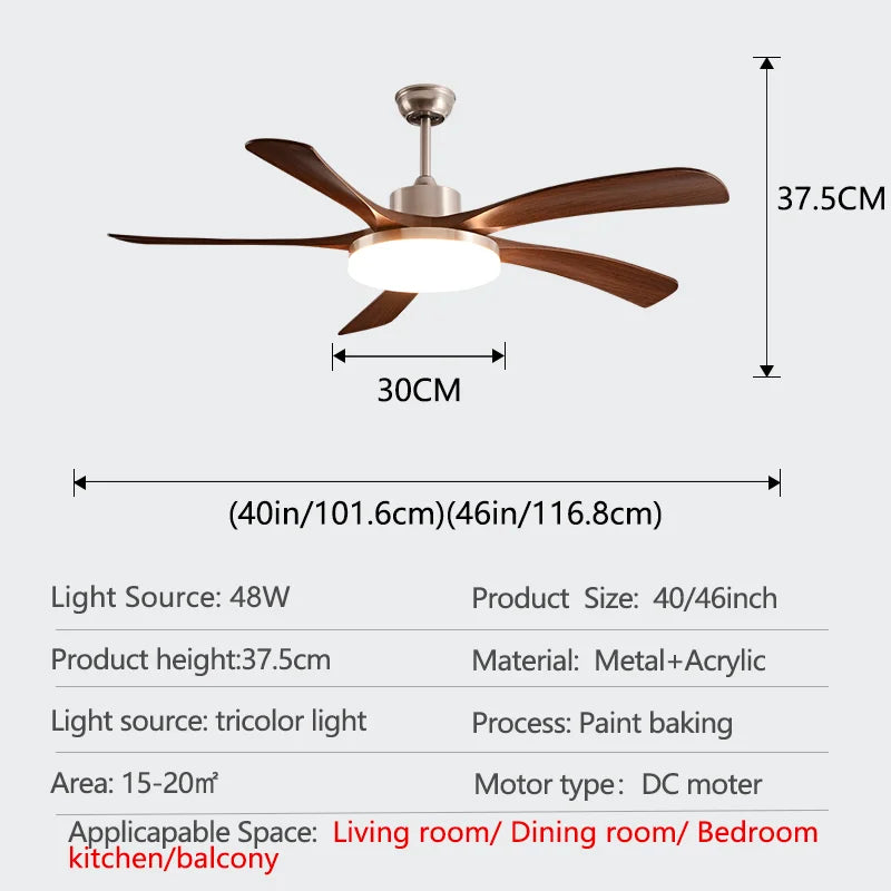 5 Lapátos DC Mennyezeti Ventilátor Lámpával – 48W LED, Nagy Nappaliba