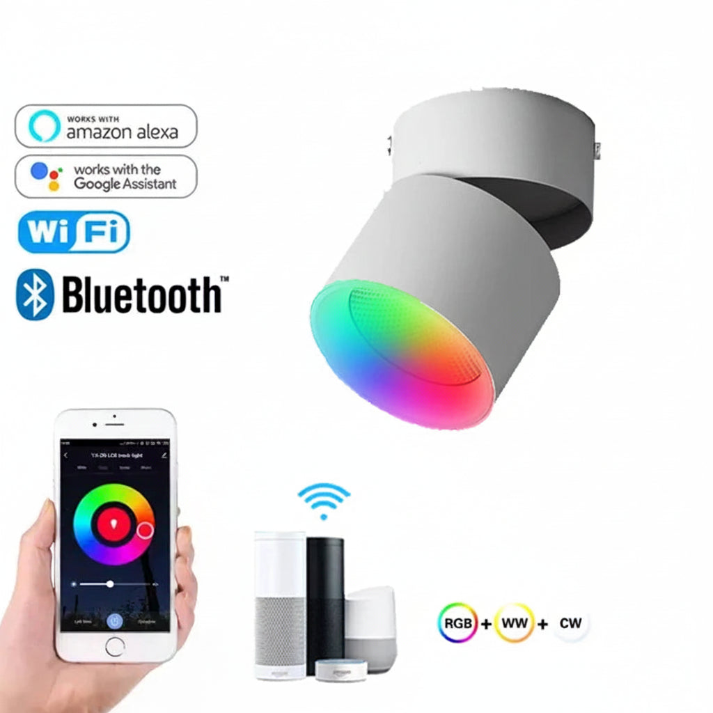 Okos RGBCCT LED Mennyezeti Spotlámpa – 360° Forgatható, Alexa és Google Kompatibilis