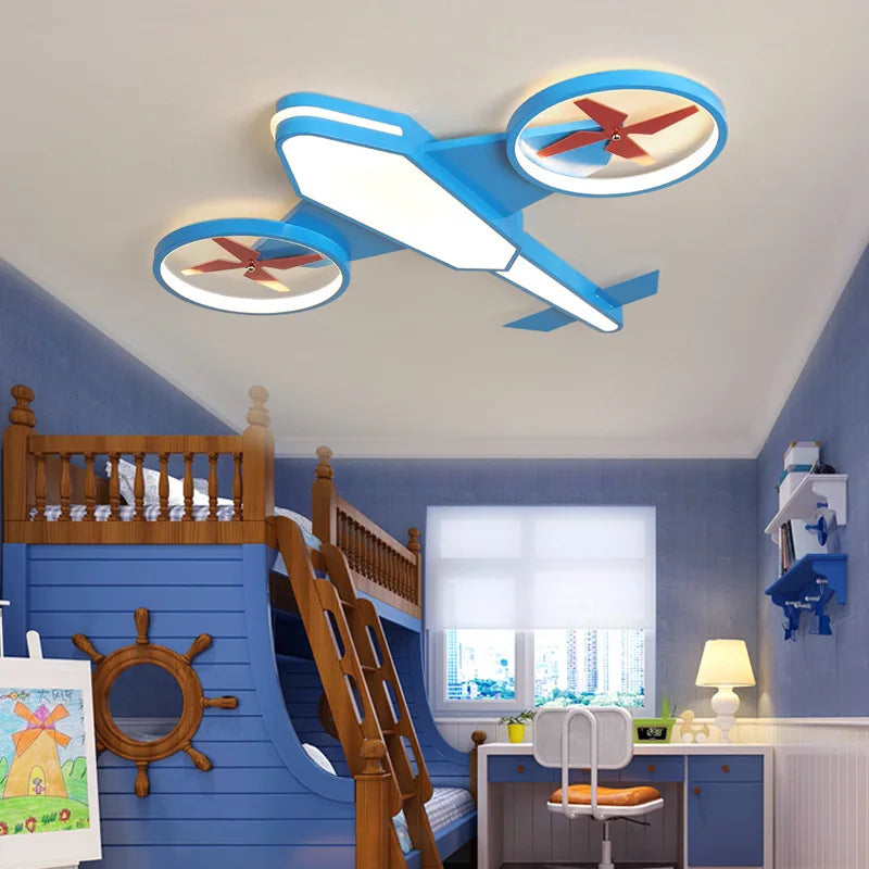 Repülős Gyerekszobai Mennyezeti Lámpa – LED Ventilátor Lámpával, Kék/Zöld/Rózsaszín