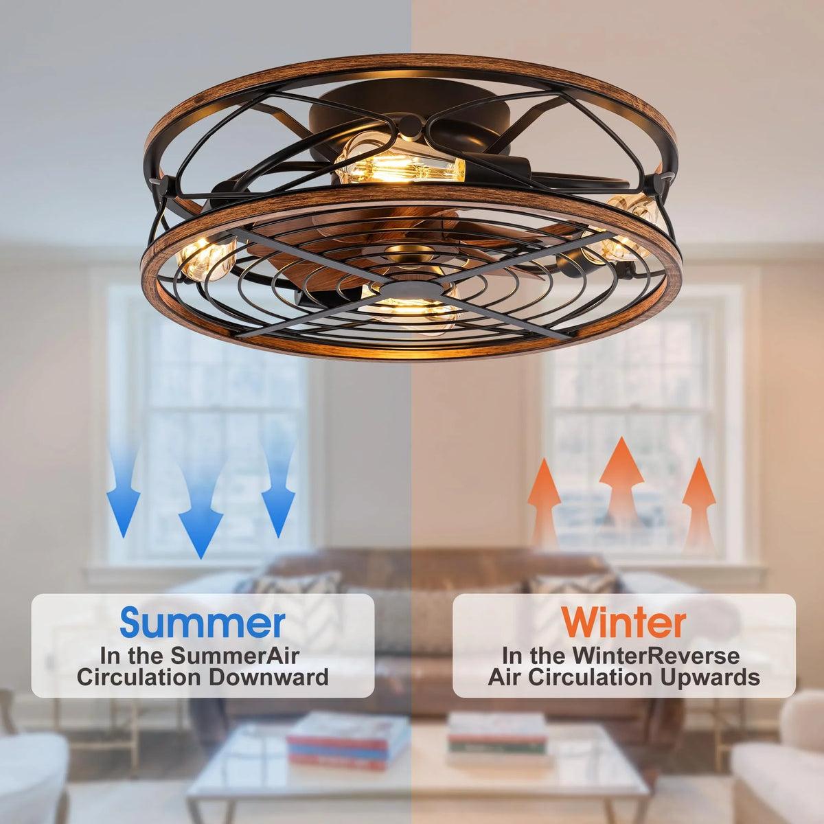 Farmhouse Mennyezeti Ventilátor Lámpával – 7 Lapátos, Távirányítós