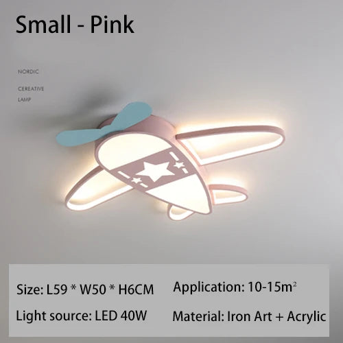 Repülős Gyerekszobai Mennyezeti Lámpa – LED Ventilátor Lámpával, Kék/Zöld/Rózsaszín