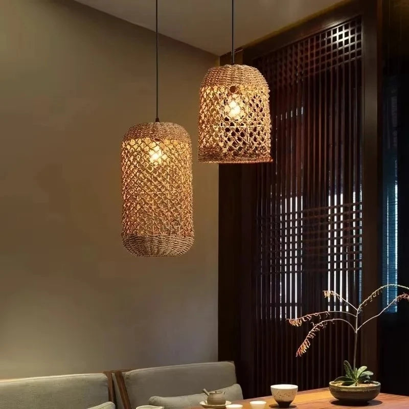 Retro Bambusz Rattan Függő Lámpa – Japán Lanternes Stílus Nappaliba