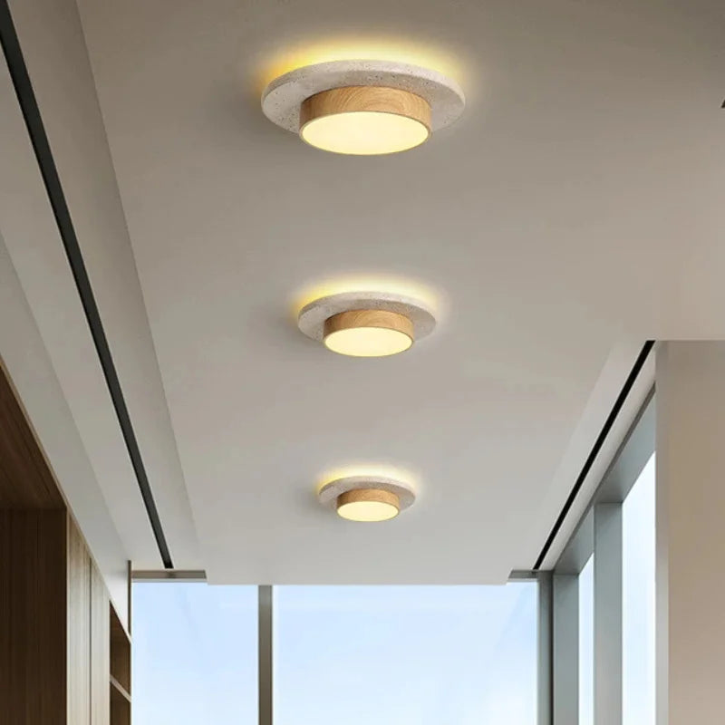 Kő és Fa Mennyezeti Lámpa – Wabi-Sabi Kerek LED 22cm Nappaliba