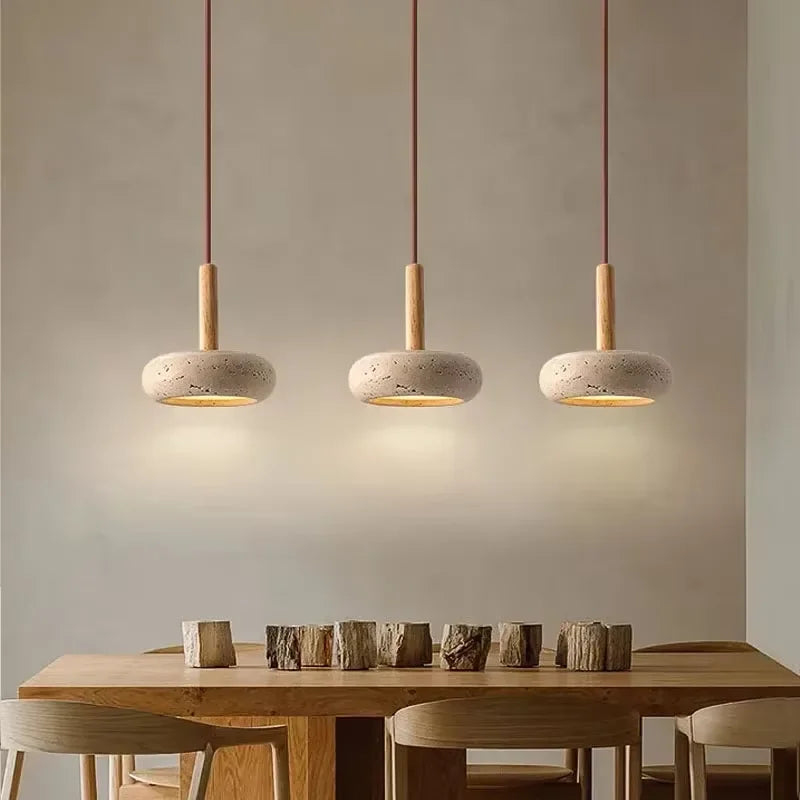 Wabi Sabi Sárga Kő Függő Lámpa – Természetes Travertin LED Nappaliba és Étkezőbe