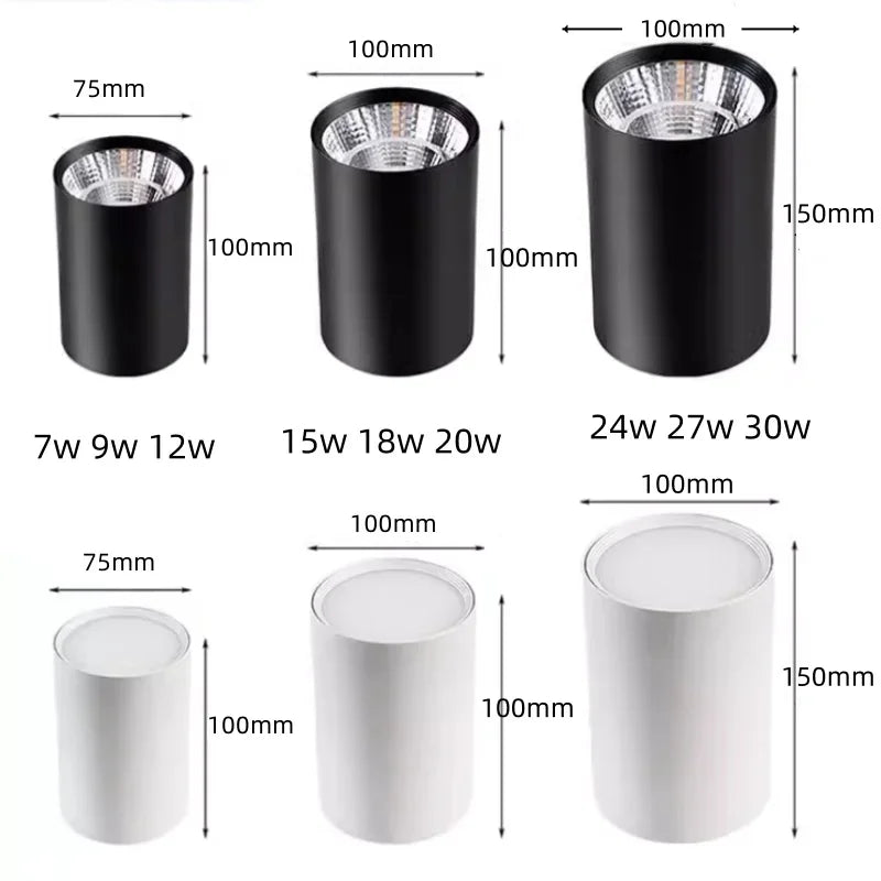 Dimmelhető COB LED Downlight – Mennyezeti Spotlámpa Fehér/Fekete, 7–30W