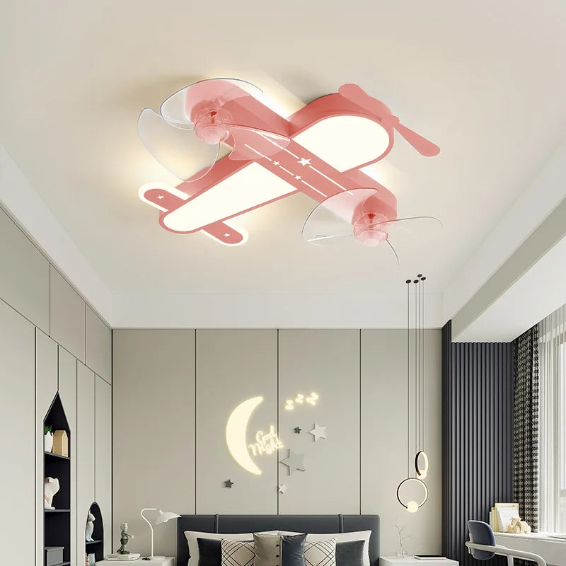 Repülős Gyerekszobai Mennyezeti Lámpa – LED Ventilátor Lámpával, Kék/Zöld/Rózsaszín