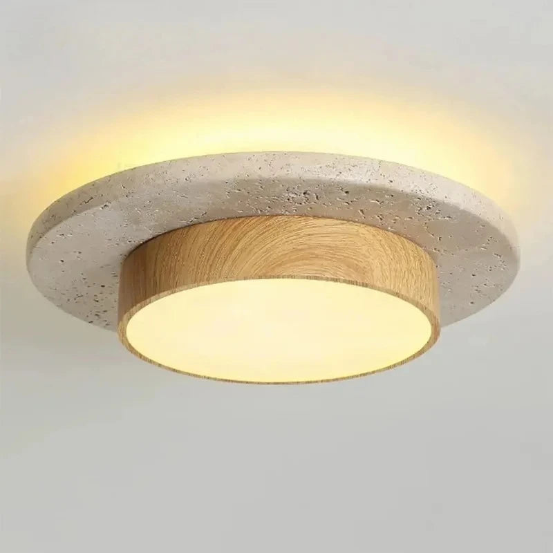 Kő és Fa Mennyezeti Lámpa – Wabi-Sabi Kerek LED 22cm Nappaliba