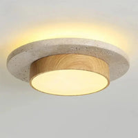 Kő és Fa Mennyezeti Lámpa – Wabi-Sabi Kerek LED 22cm Nappaliba