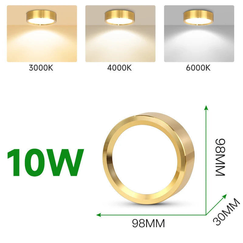 Arany LED Downlight Spotlámpa – Vékony Felületre Szerelt, Háromszinű, 5–25W
