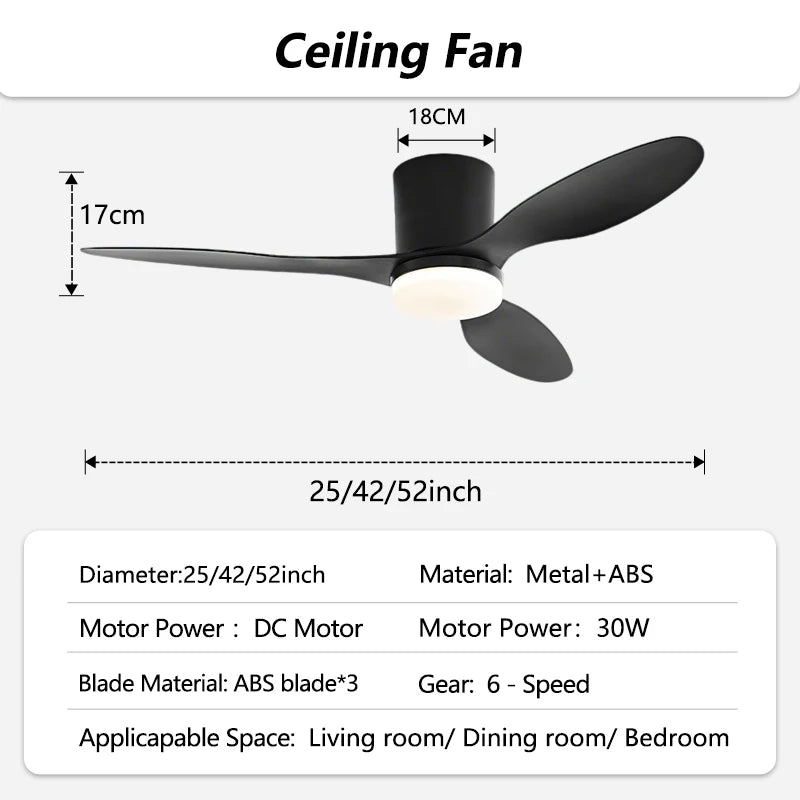 3 Lapátos DC Mennyezeti Ventilátor Lámpával – Alacsony Mennyezethez
