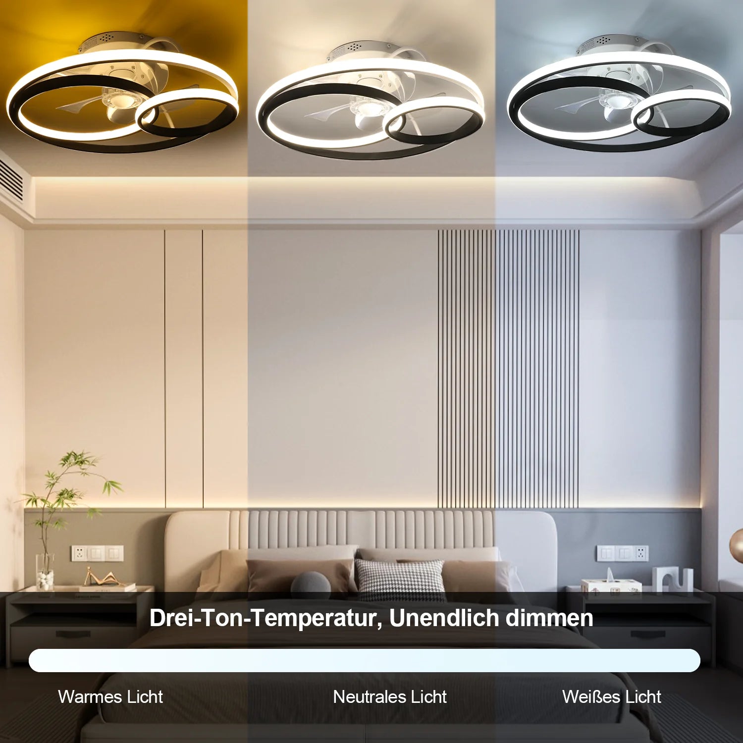 Kerek Mennyezeti Ventilátor LED Lámpával – 50W, Ø50cm, Dimmelhető Távirányítóval