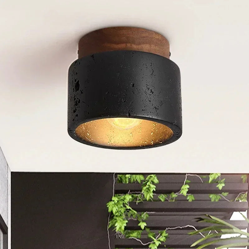 Fekete Barlangkő Wabi Sabi Mennyezeti Lámpa – Skandináv LED Folyosóra és Erkélyre